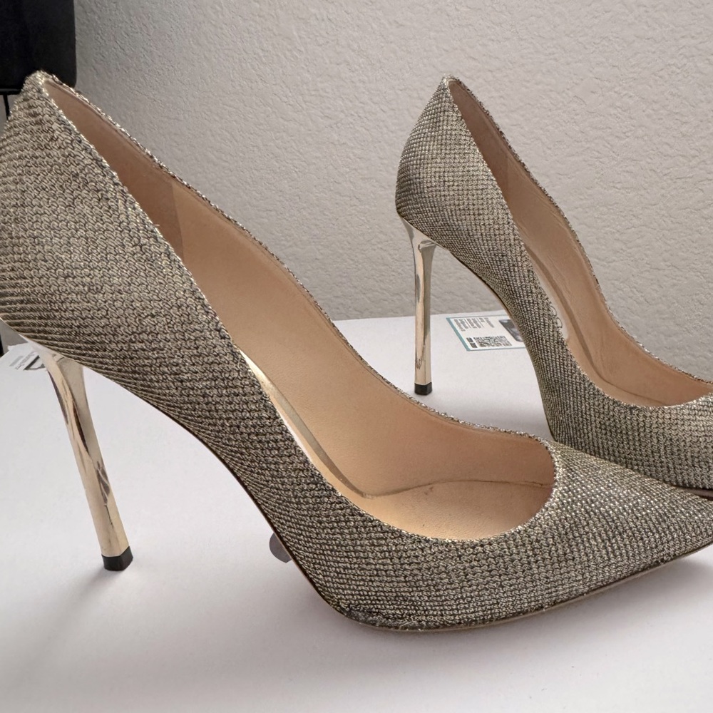 Jimmy Choo CHAMPAGNE GLITTER Heels sz 36